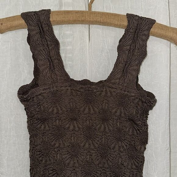 ALTAR’D STATE Blaire Chocolate Brown Seamless Floral Square Neck Wide Strap Cami - Picture 12 of 15